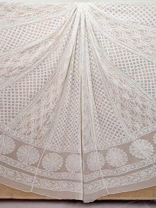 Viscose Heavy Chikankari & Zardozi Embroidered Lehenga Set – Off White