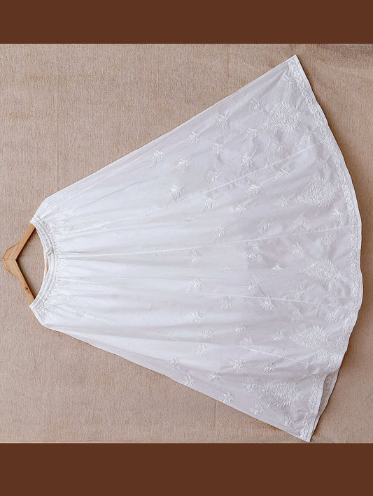 Cotton Chikankari Embroidered Skirt – Off White - Taani