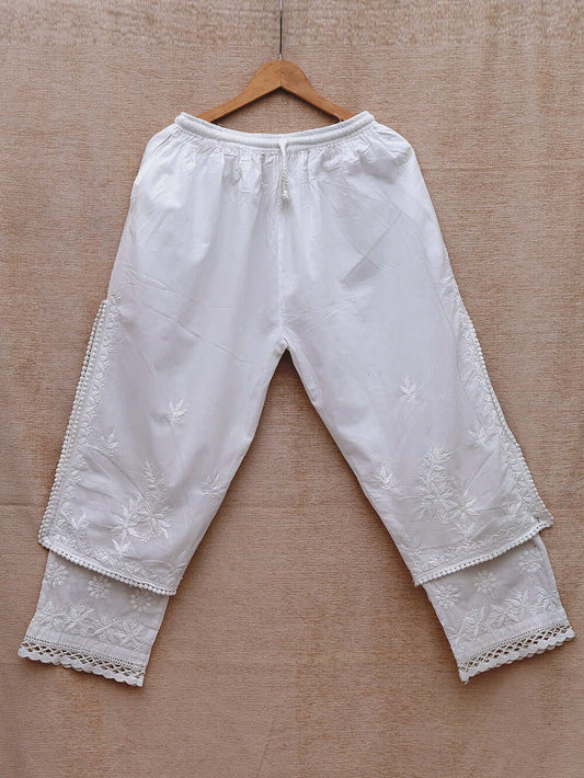 Cotton Chikankari Embroidered Double Flap Bottom – Off White - Taani