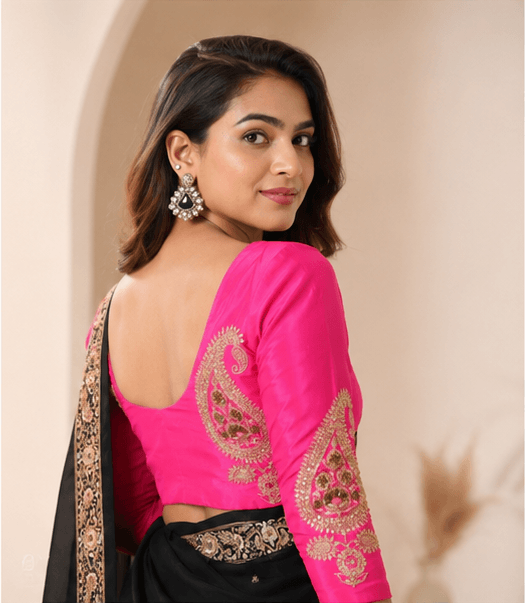 Semi-Crepe Heavy Zardozi Work Unstitched Blouse - Magenta