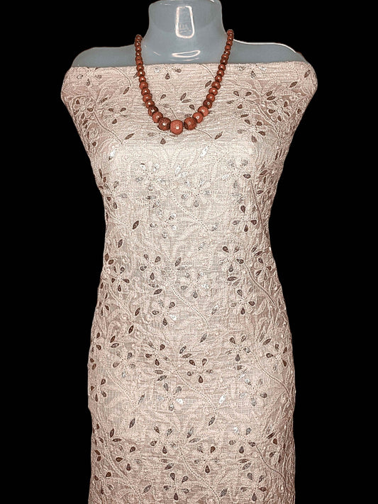 Unstitched Kota Silk Chikankari Women's Kurta Only - Brownish Peach - Taani