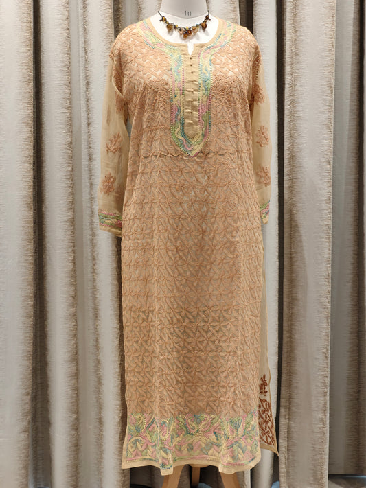 Stitched Georgette Kurta-Beige