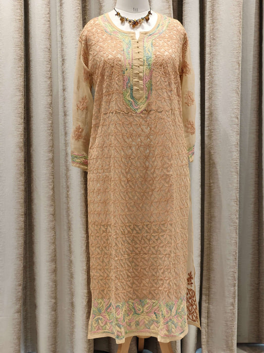 Stitched Georgette Kurta-Beige - Taani