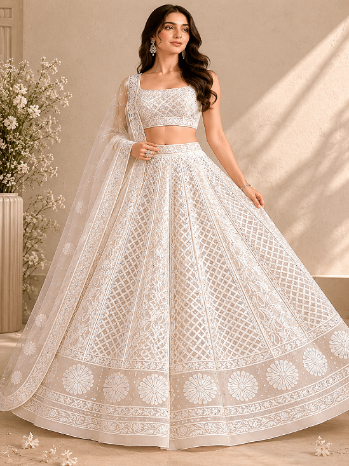 Viscose Heavy Chikankari & Zardozi Embroidered Lehenga Set – Off White