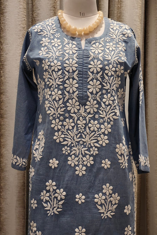 Denim 3D Chikankari Stitched Blue Kurta