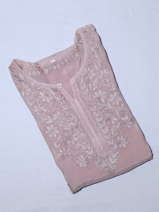 Muslin 3D Chikankari Women Stitched Kurta - Light Fawn