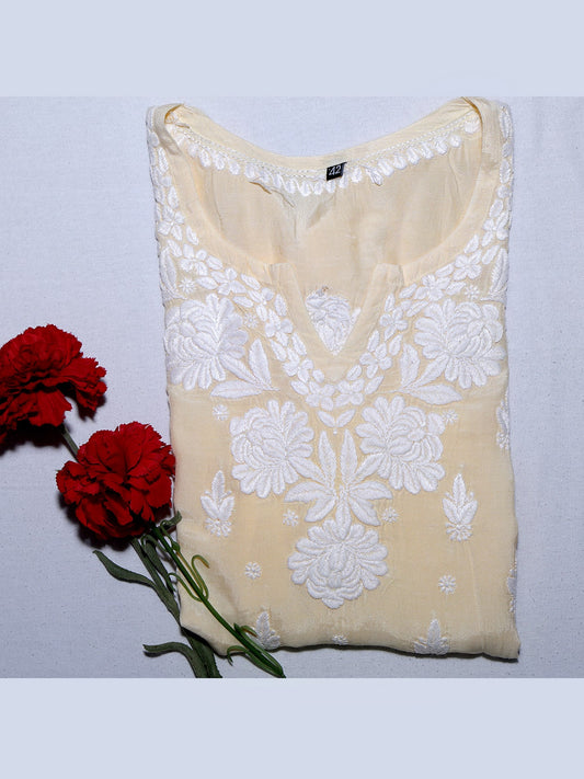 Modal Chikankari Women Stitched Kurta - Yellow