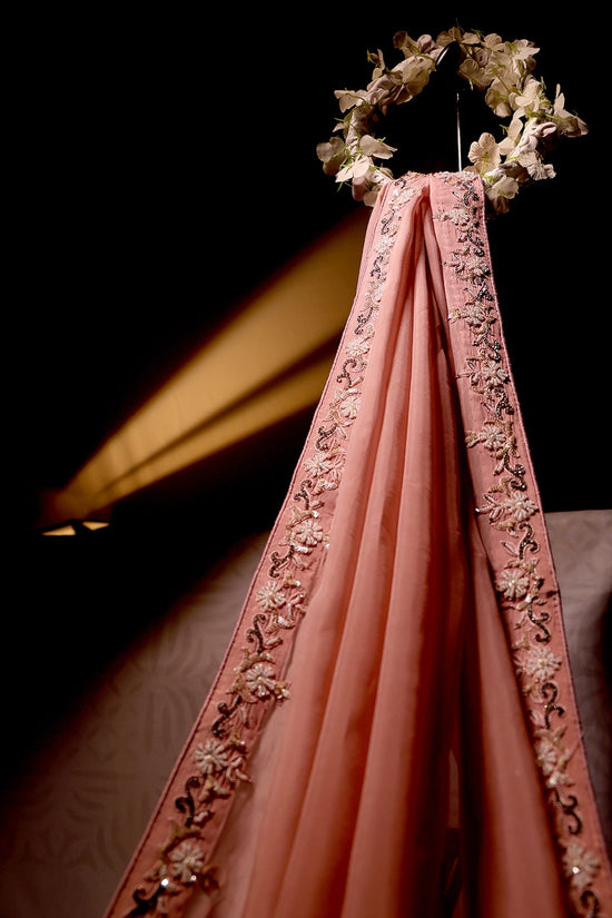 Semi Organza Zardozi Saree - Dark Onion