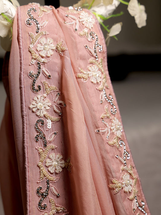 Semi Organza Zardozi Saree - Dark Onion