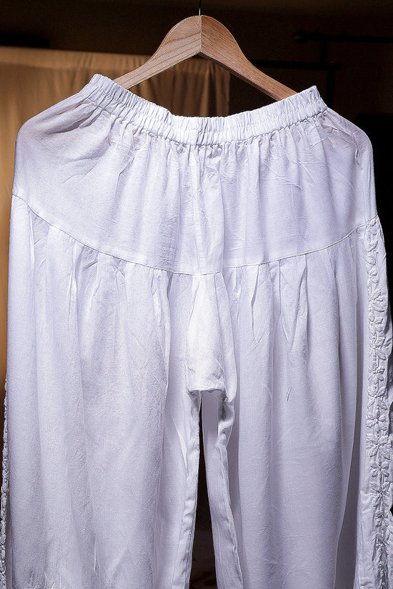 Pure Cotton Afghani Chikankari Bottom with Cotton Lace Detailing - White