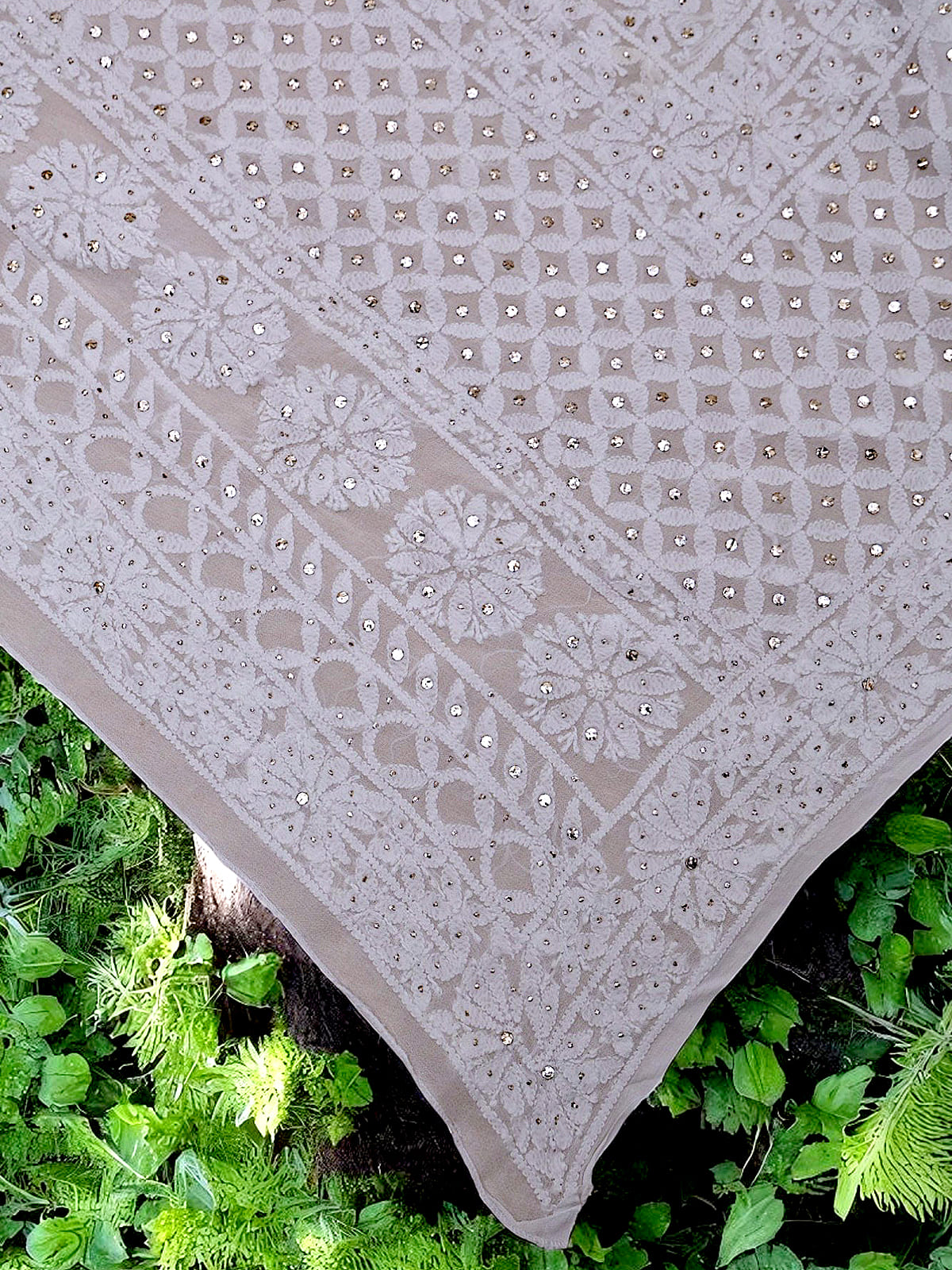 Viscose Chikankari Zardozi Unstitched Lehenga - Off White