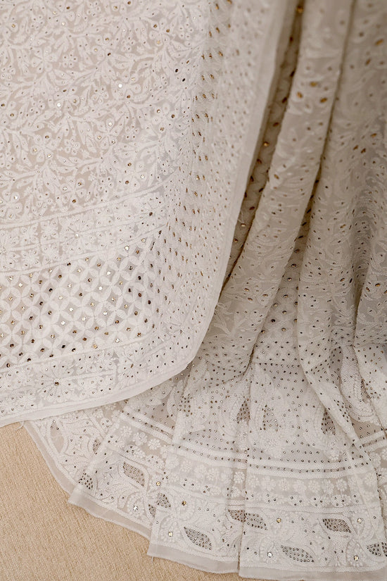 Viscose Chikankari & Mukaish Work Lehenga Set – Off White