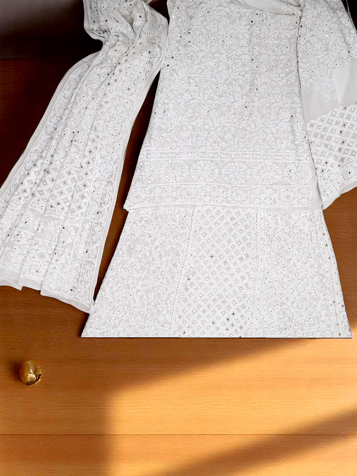 Viscose Chikankari & Mukaish Work Lehenga Set – Off White