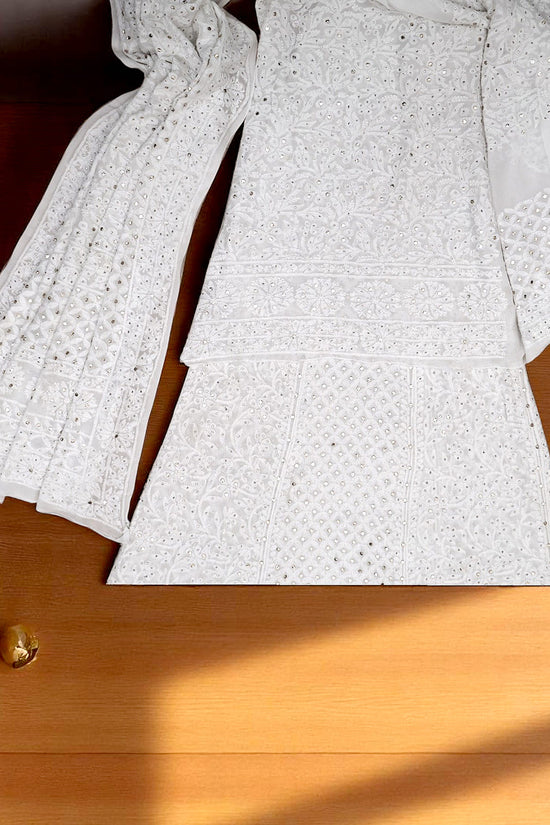Viscose Chikankari Zardozi Unstitched Lehenga - Off White