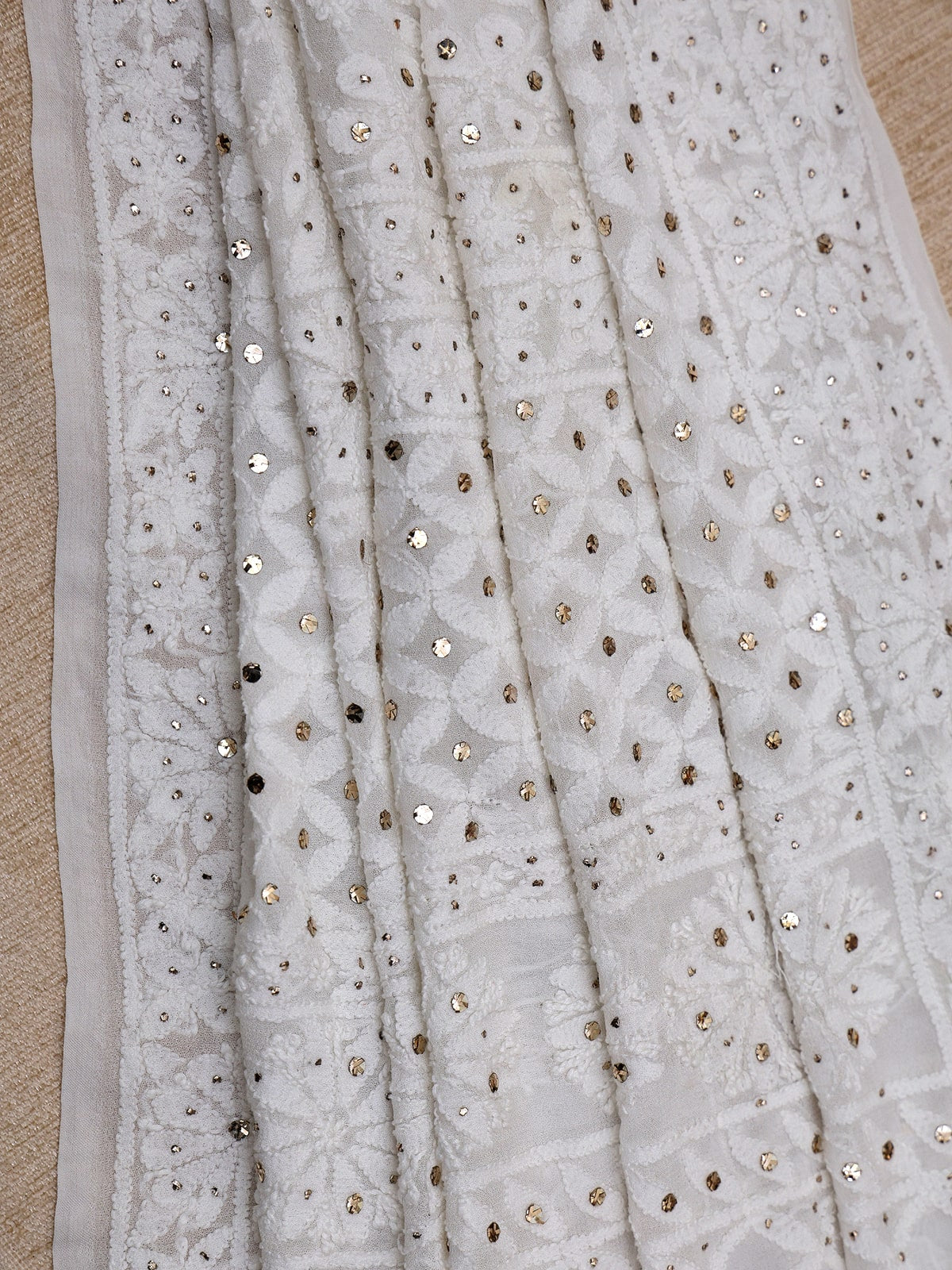 Viscose Chikankari & Mukaish Work Lehenga Set – Off White