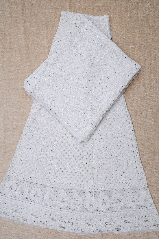 Viscose Chikankari & Mukaish Work Lehenga Set – Off White