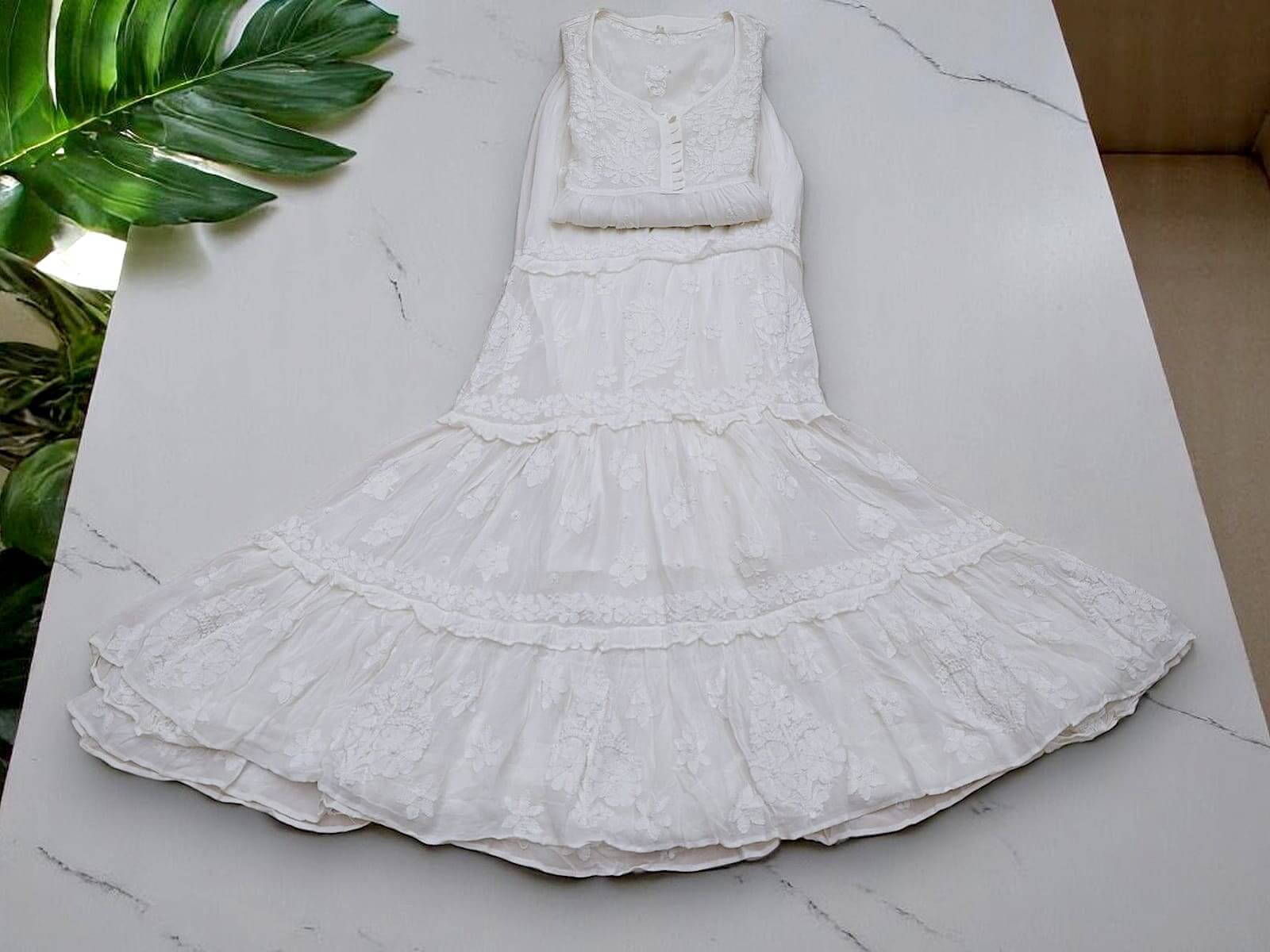 Viscose Chikankari Embroidered Loose Co-Ord Set – White