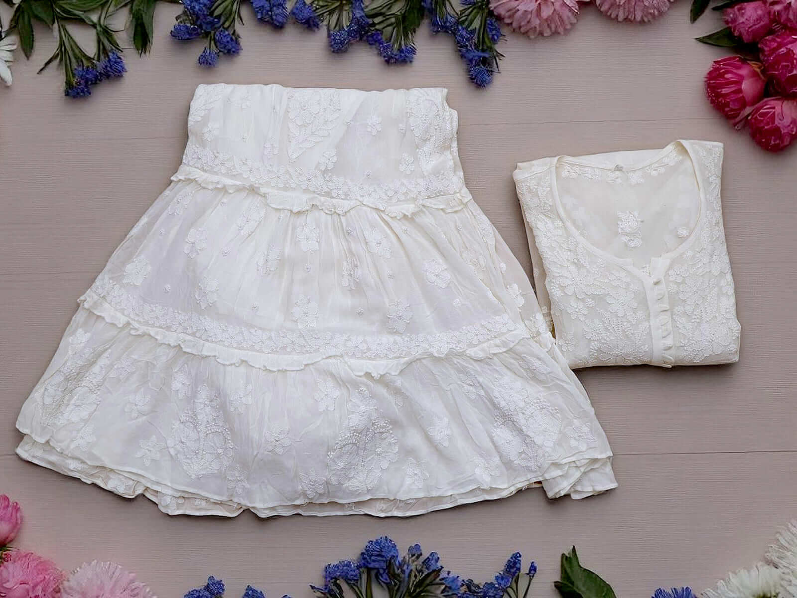 Viscose Chikankari Embroidered Loose Co-Ord Set – White
