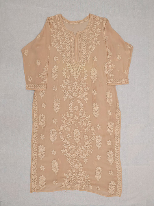Semi Georgette 3D Chikankari Women Stitched Kurta - English Fawn