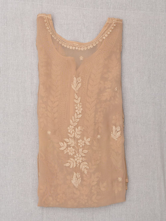 Semi Georgette 3D Chikankari Women Stitched Kurta - English Fawn