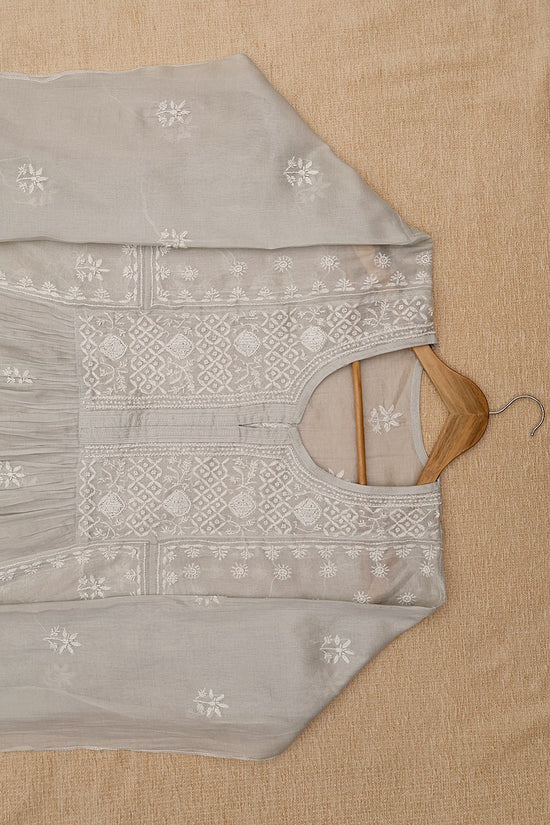 Tissue Chikankari Women Semi Stitched Kurta Dupatta - Silver