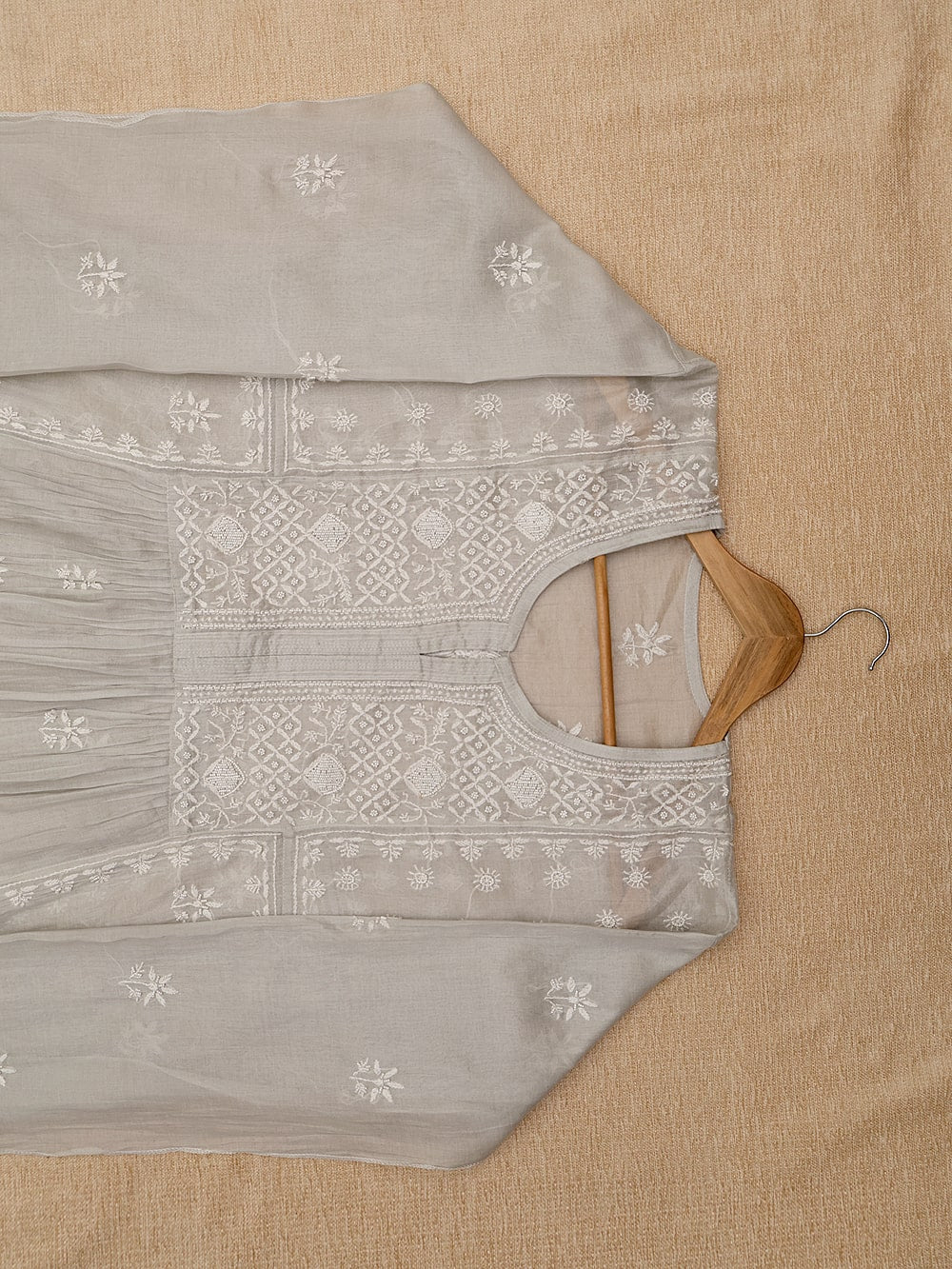 Tissue Chikankari Women Semi Stitched Kurta Dupatta - Silver