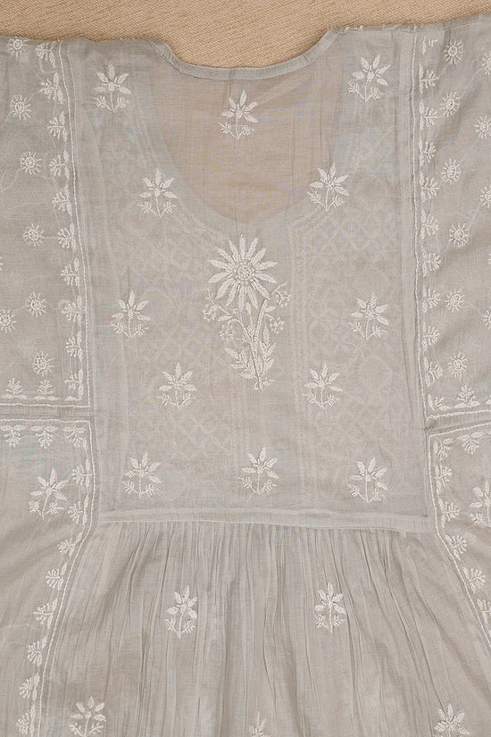 Tissue Chikankari Women Semi Stitched Kurta Dupatta - Silver