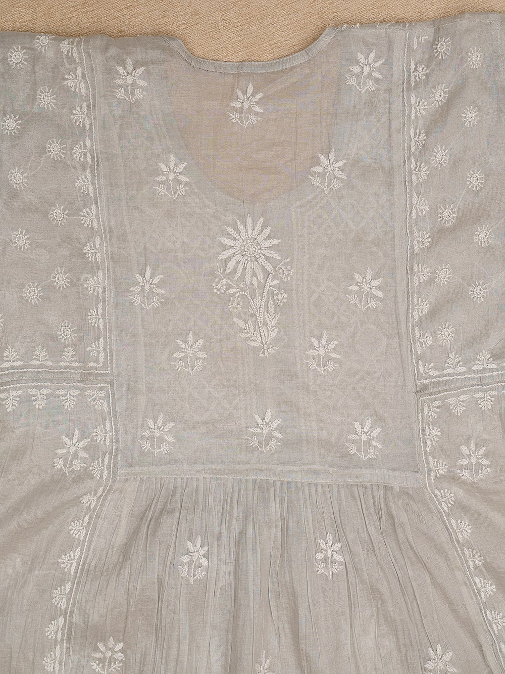 Tissue Chikankari Women Semi Stitched Kurta Dupatta - Silver