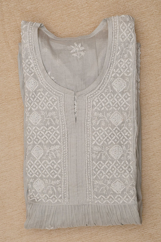 Tissue Chikankari Women Semi Stitched Kurta Dupatta - Silver