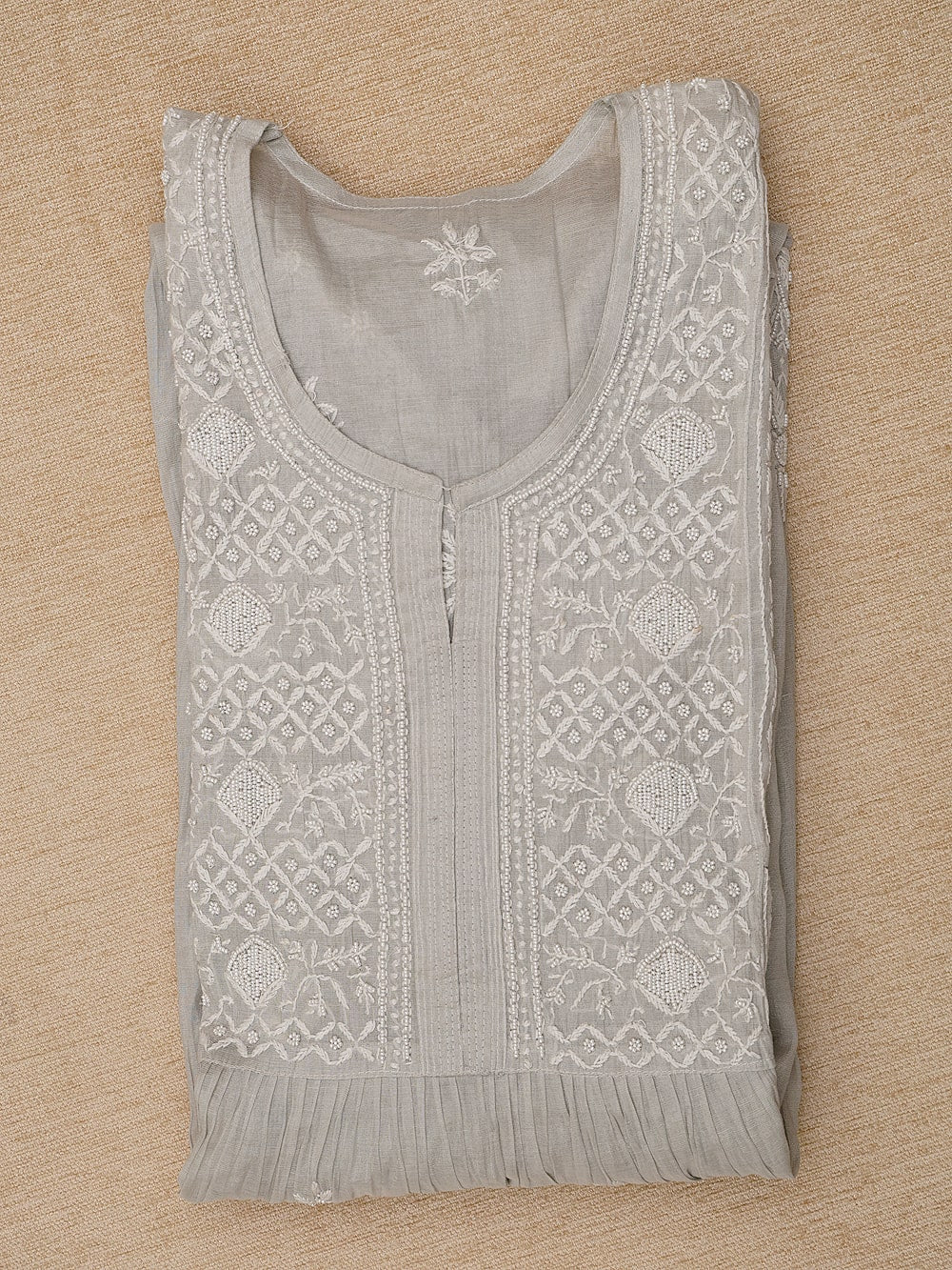 Tissue Chikankari Women Semi Stitched Kurta Dupatta - Silver