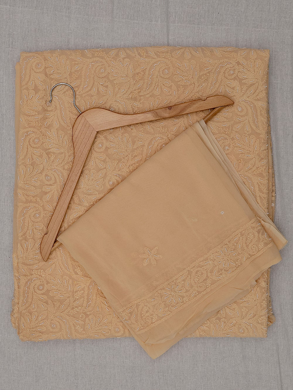 Viscose Chikankari Women Kurta Dupatta - Peach