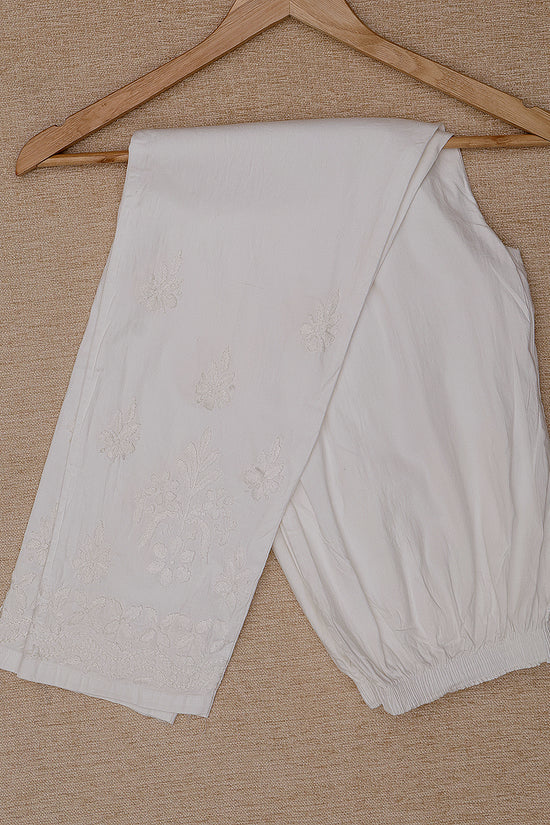 Stretchable Cotton Chikankari Bottoms - White
