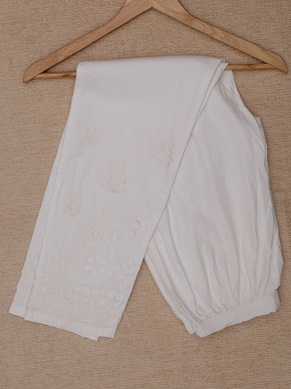 Stretchable Cotton Chikankari Bottoms - White