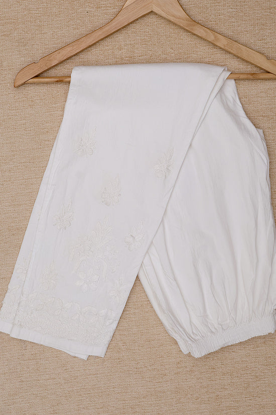 Stretchable Cotton Chikankari Bottoms - White