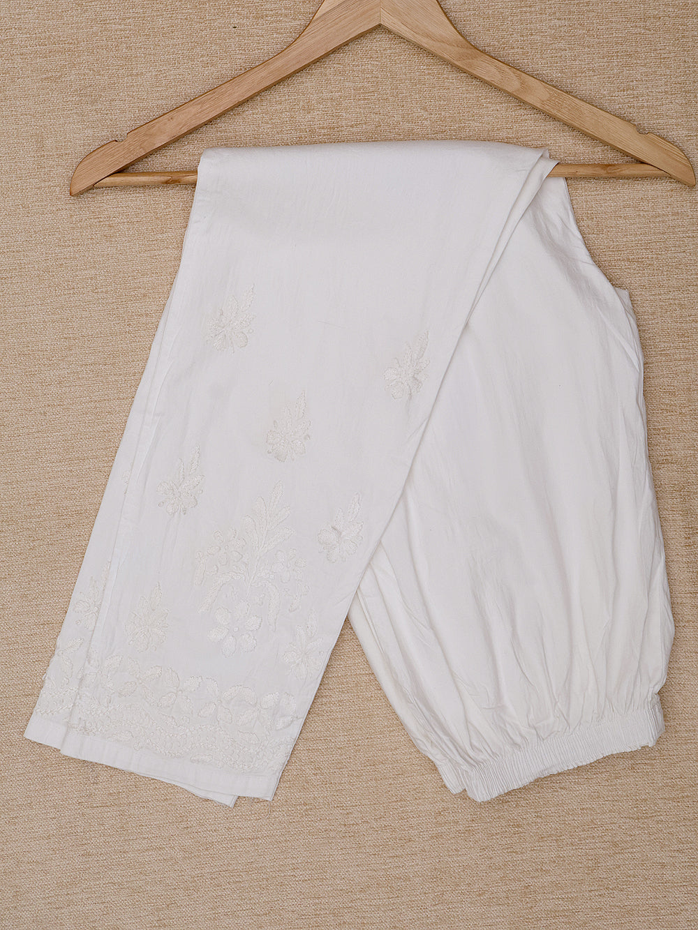Stretchable Cotton Chikankari Bottoms - White