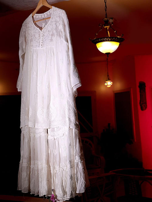 Viscose Chikankari Embroidered Loose Co-Ord Set – White
