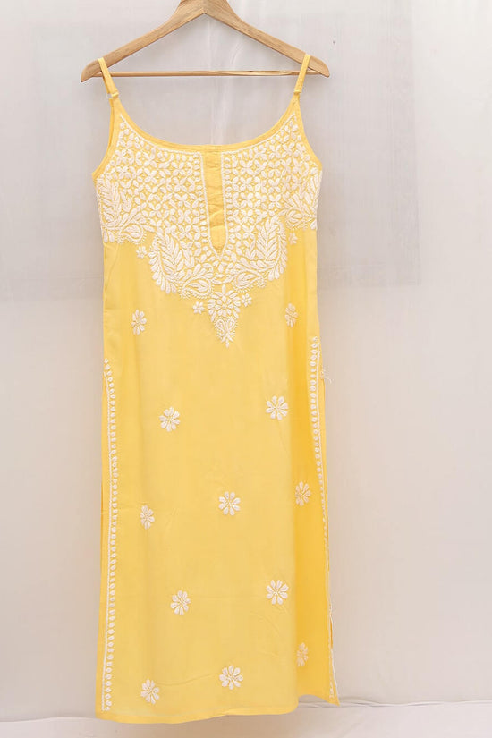 Modal Chikankari  Work Strapped Unstitched Kurta – Yellow
