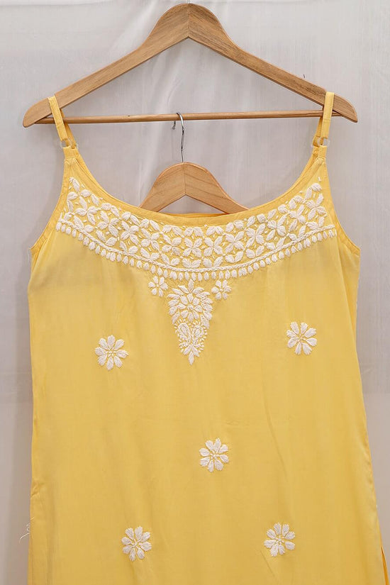 Modal Chikankari  Work Strapped Unstitched Kurta – Yellow