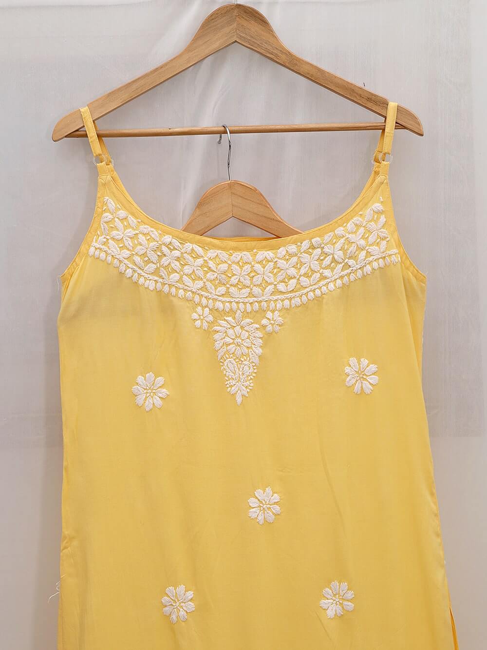 Modal Chikankari  Work Strapped Unstitched Kurta – Yellow
