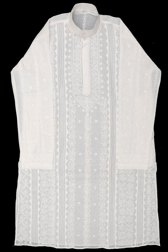 Cotton Chikankari Applique Work Men Stitched Kurta - Off White