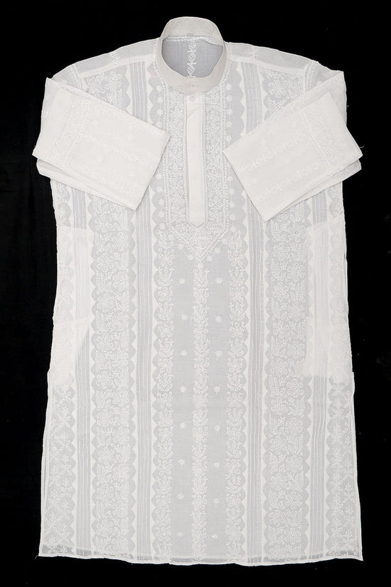 Cotton Chikankari Applique Work Men Stitched Kurta - Off White