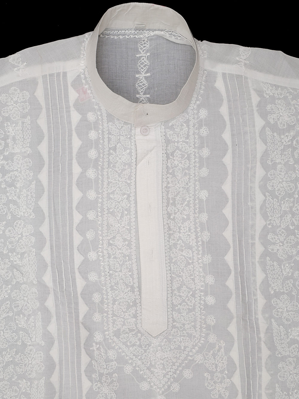 Cotton Chikankari Applique Work Men Stitched Kurta - Off White