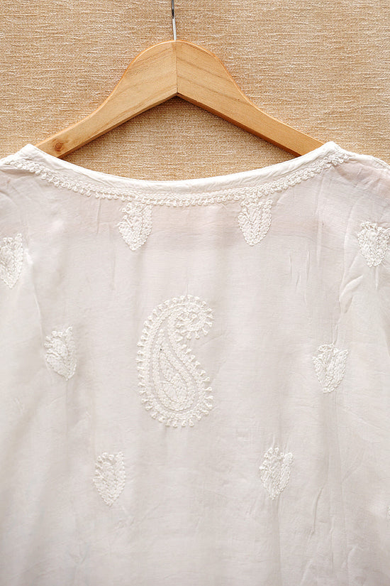 Muslin Chikankari Women Stitched Short Kurti - Off White