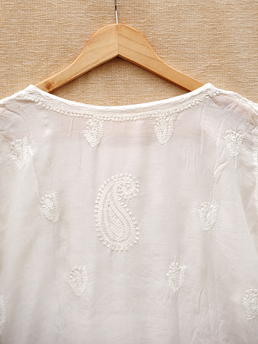 Muslin Chikankari Women Stitched Short Kurti - Off White