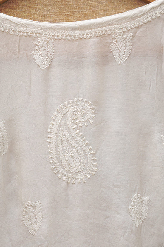 Muslin Chikankari Women Stitched Short Kurti - Off White