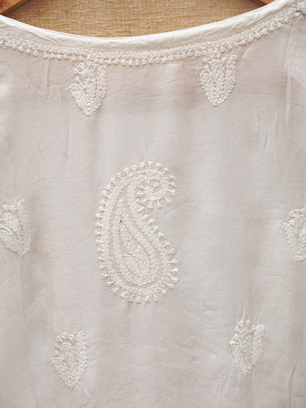 Muslin Chikankari Women Stitched Short Kurti - Off White