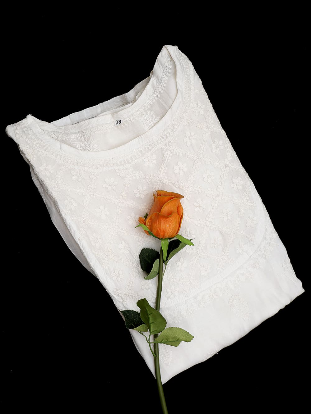 Muslin Chikankari Women Stitched Short Kurti - Off White