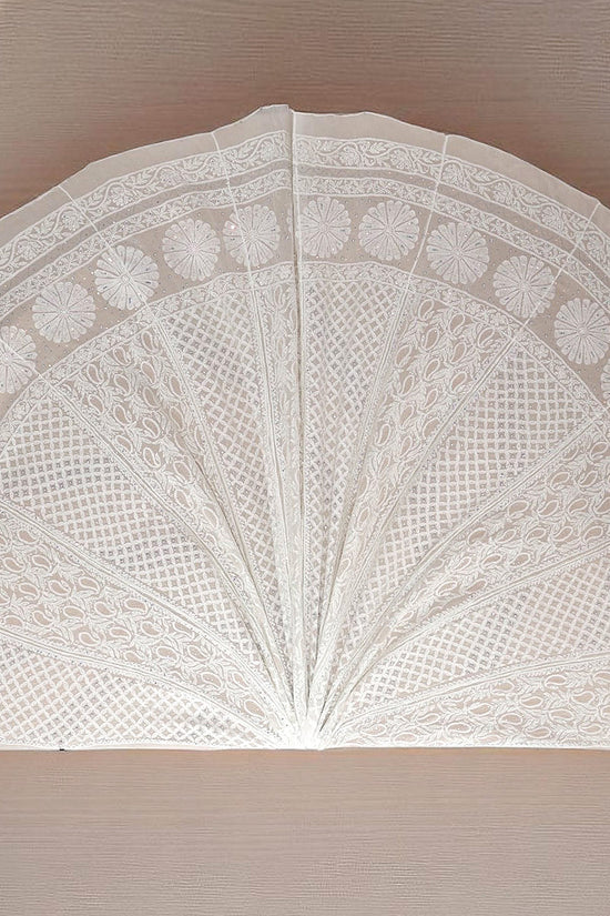 Viscose Chikankari Zardozi Unstitched Lehenga - Off White