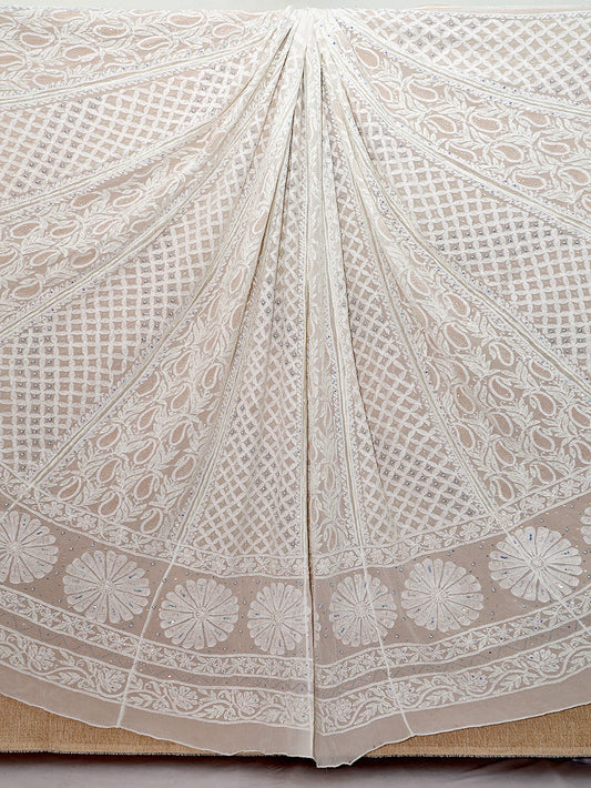 Viscose Heavy Chikankari & Zardozi Embroidered Lehenga Set – Off White