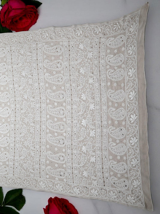 Viscose Mukaish & Chikankari Work Saree – Off White